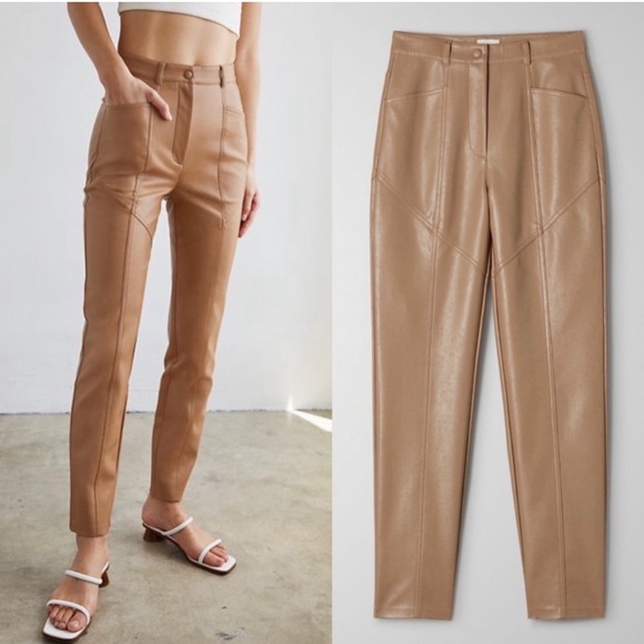 Aritzia Pants - Aritzia Wilfred Rebel High Waisted Vegan Leather Pants Camel